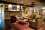 Lakefront home custom media room fireplace surround